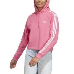 ADIDAS Essentials 3-Stripes French Terry Crop Hoody Women - Pink, White -Padel Pro Shop 17769000 13